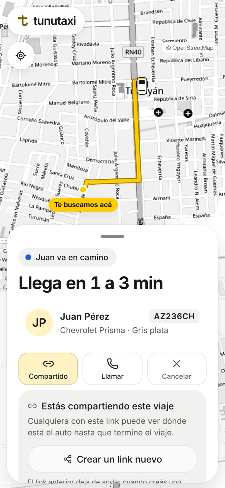La app con el auto en camino: el chofer, el modelo, la patente y cuántos minutos faltan